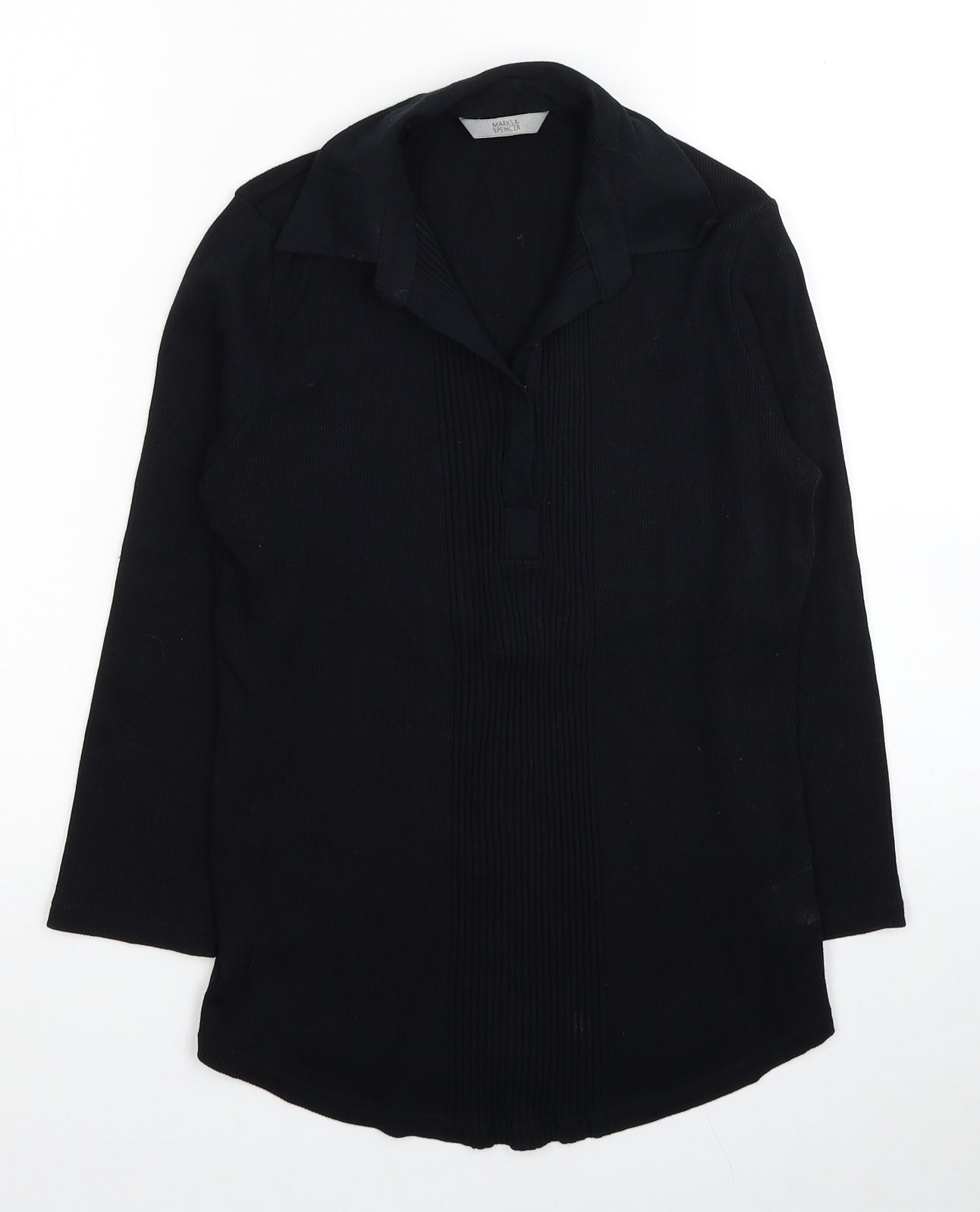 Marks and Spencer Womens Black Collared Cotton Pullover Jumper Size 12