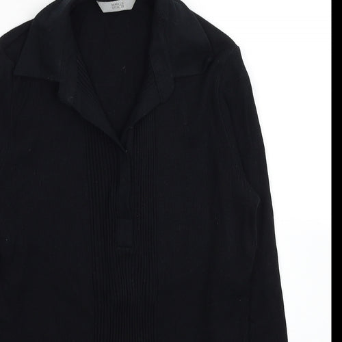 Marks and Spencer Womens Black Collared Cotton Pullover Jumper Size 12