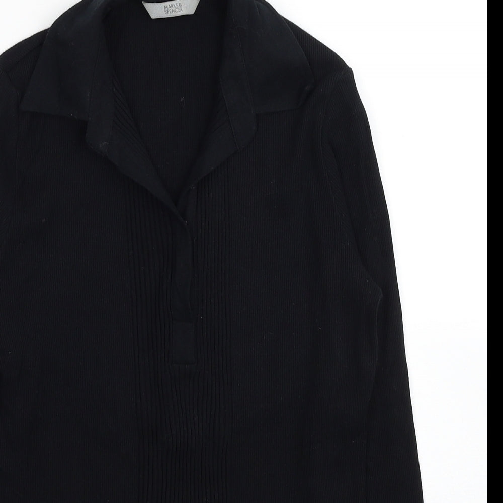 Marks and Spencer Womens Black Collared Cotton Pullover Jumper Size 12