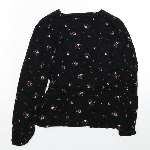 Boohoo Womens Black Fair Isle Polyester Basic Blouse Size 6 V-Neck - Lace Detail