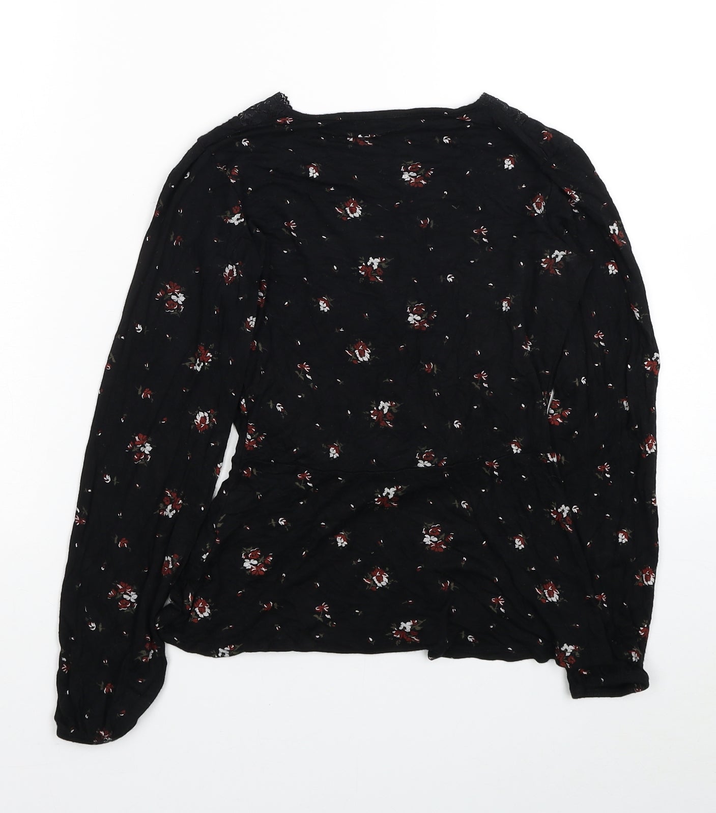 Boohoo Womens Black Fair Isle Polyester Basic Blouse Size 6 V-Neck - Lace Detail