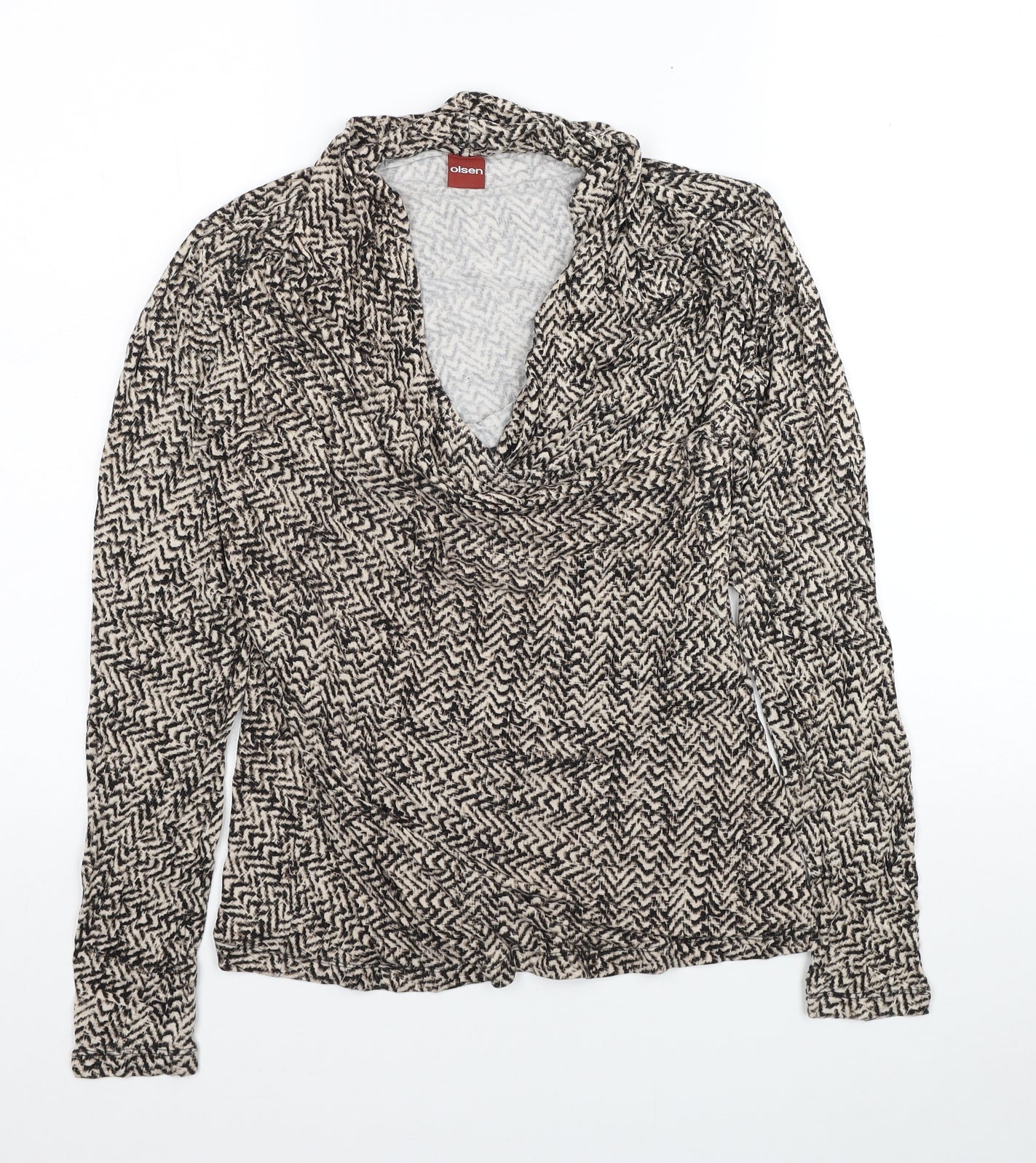 Olsen Womens Beige Geometric Viscose Basic Blouse Size 12 V-Neck