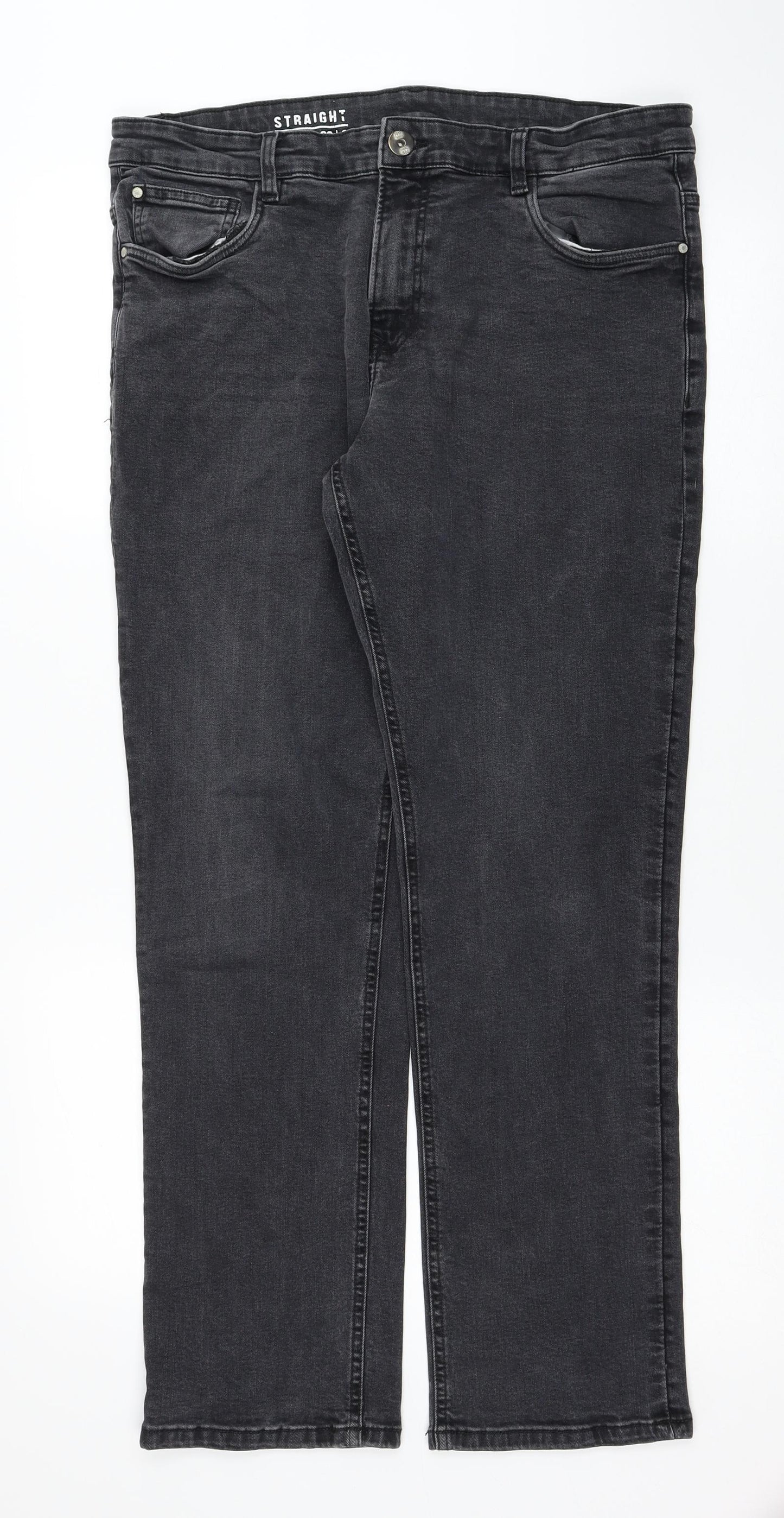 George Mens Black Cotton Straight Jeans Size 36 in L30 in Regular Zip
