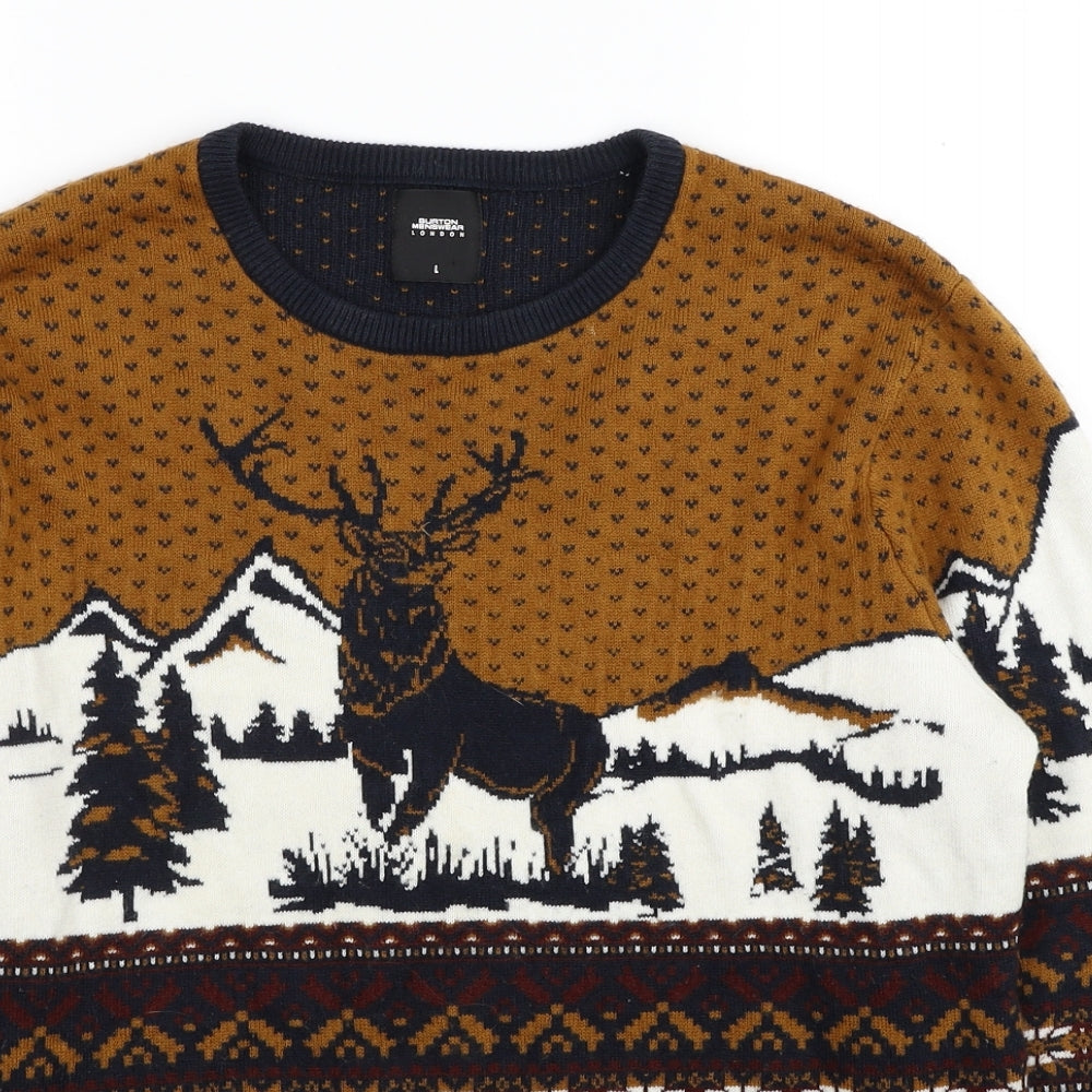 Burton Mens Multicoloured Round Neck Fair Isle Acrylic Pullover Jumper Size L - Christmas Pattern