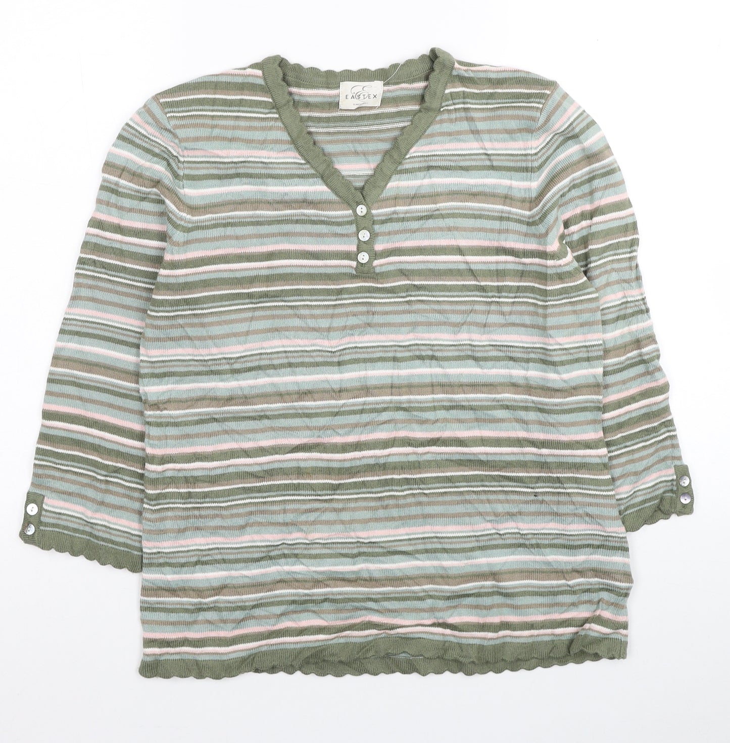 Eastex Womens Multicoloured V-Neck Striped Acrylic Pullover Jumper Size 10