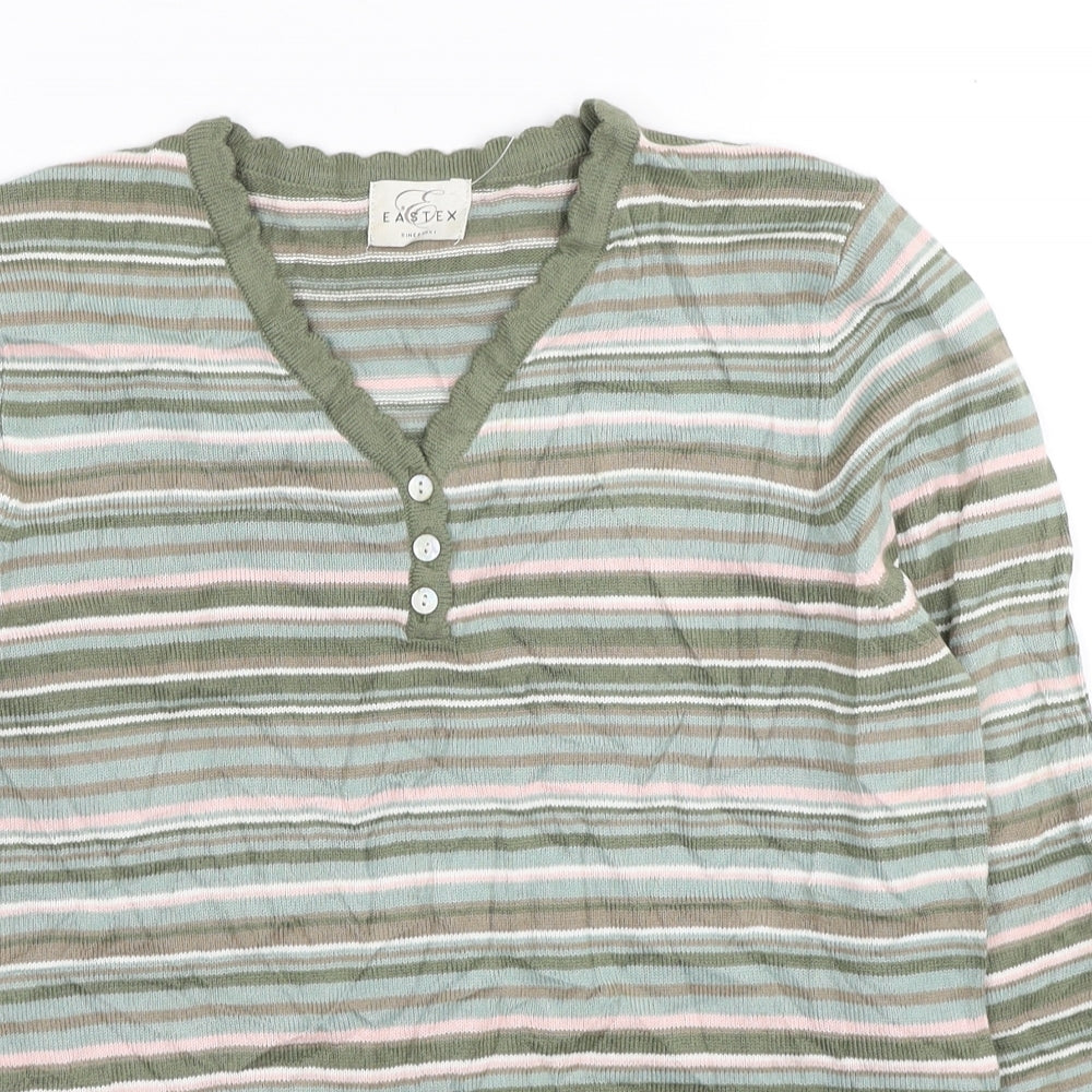 Eastex Womens Multicoloured V-Neck Striped Acrylic Pullover Jumper Size 10