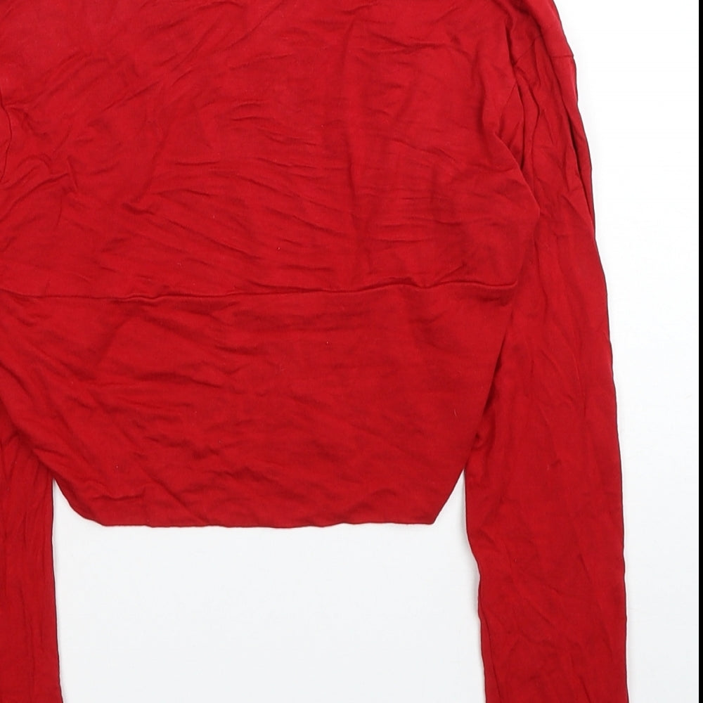 20th Century Fox Womens Red Viscose Cropped Blouse Size M V-Neck
