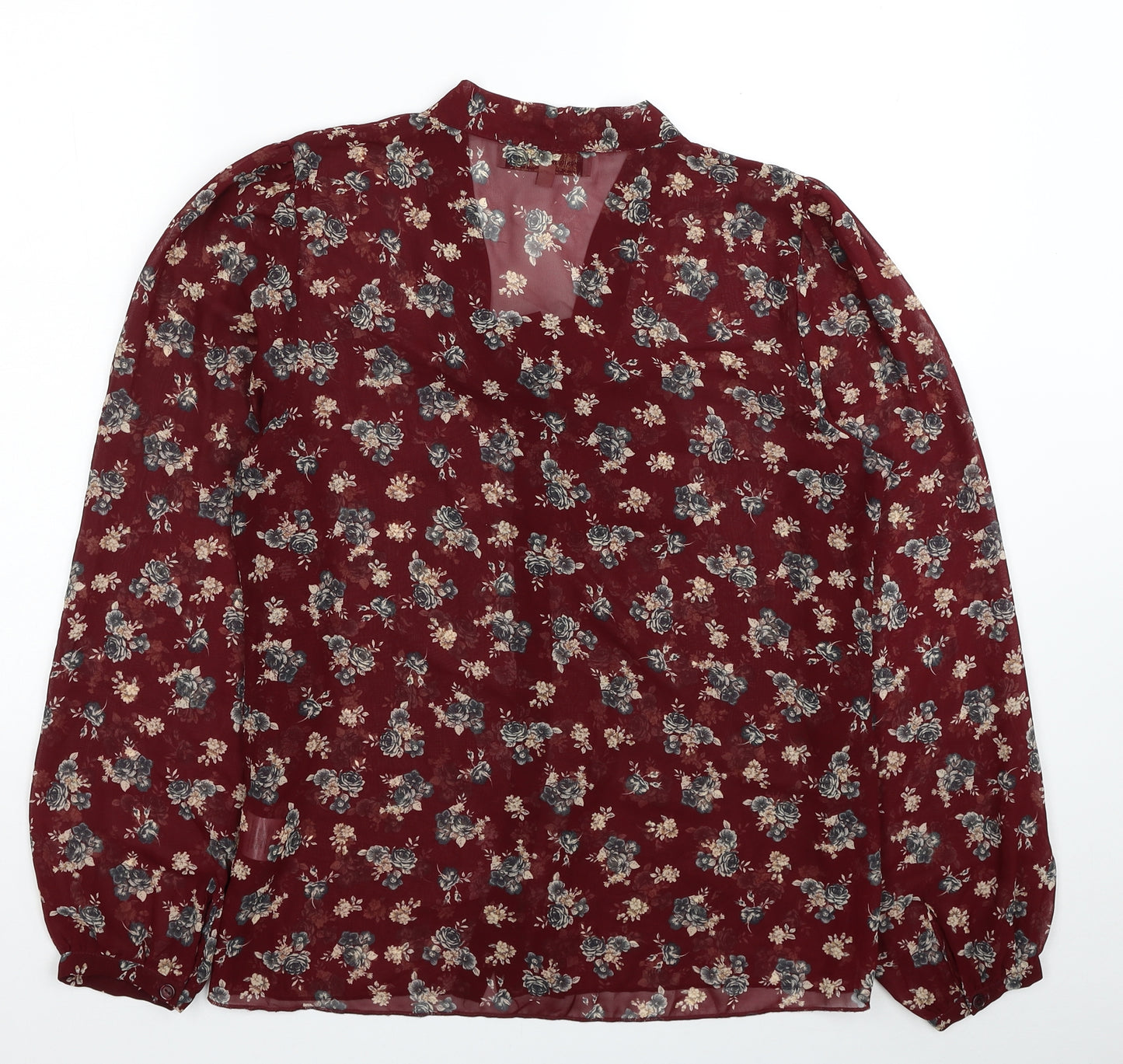 Persian Collection Womens Red Floral Polyester Basic Blouse Size 12 V-Neck