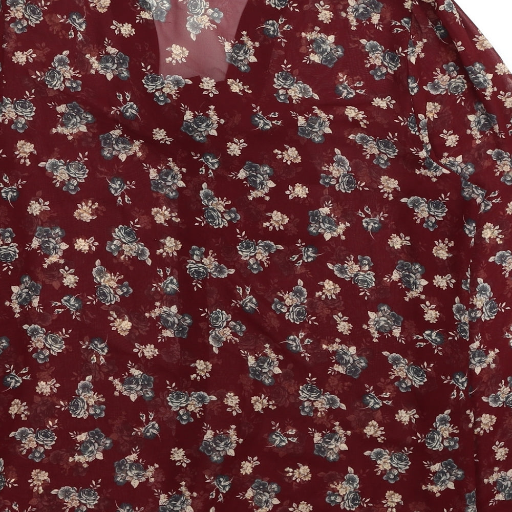 Persian Collection Womens Red Floral Polyester Basic Blouse Size 12 V-Neck
