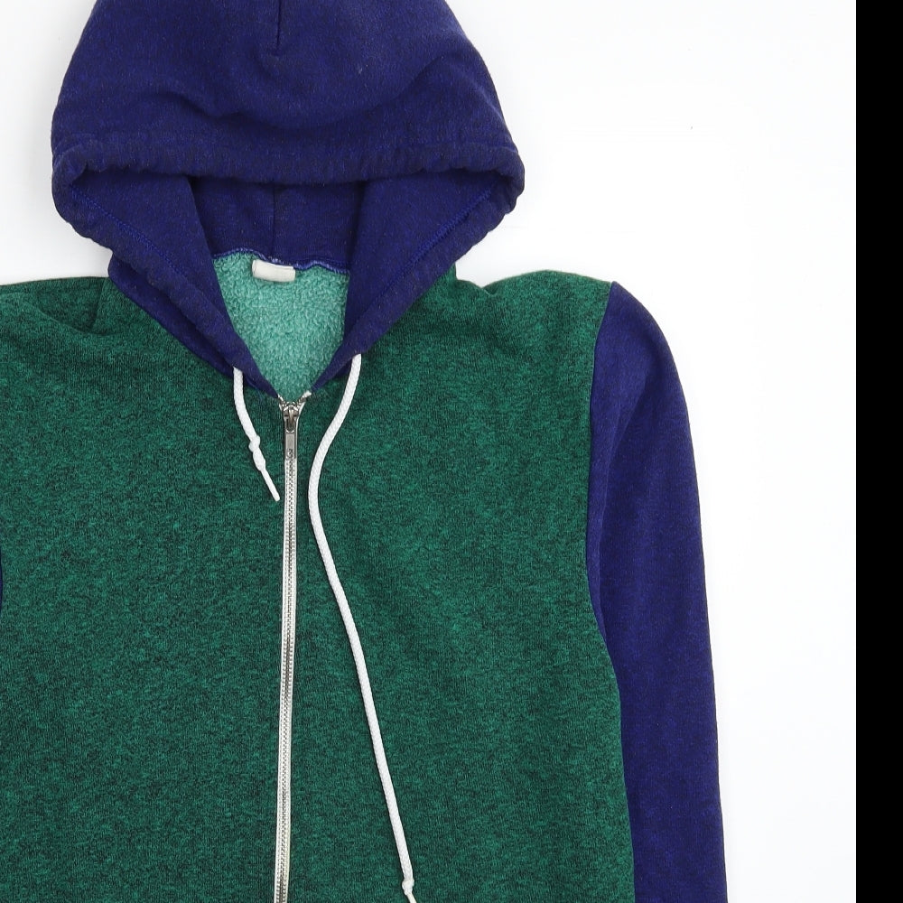 American Apparel Mens Green Polyester Full Zip Hoodie Size M - Colorblock Pattern