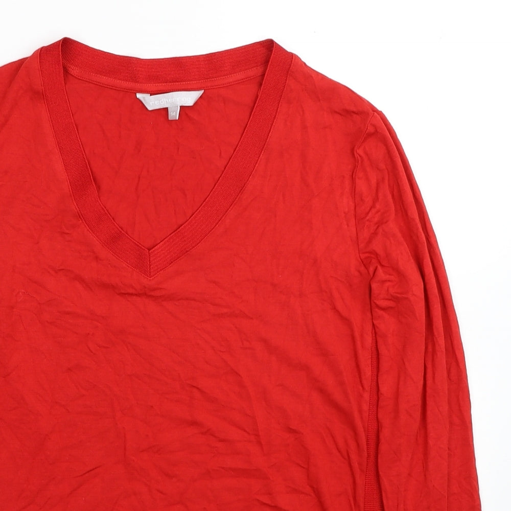 Red Herring Womens Red Viscose Basic Blouse Size 14 V-Neck