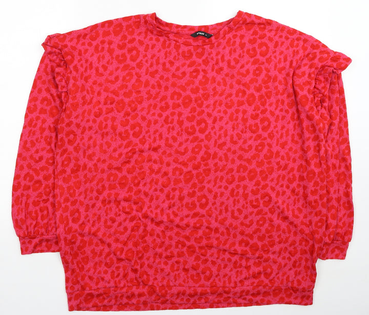 Roman Womens Pink Animal Print Viscose Pullover Sweatshirt Size 18 Pullover - Leopard Print