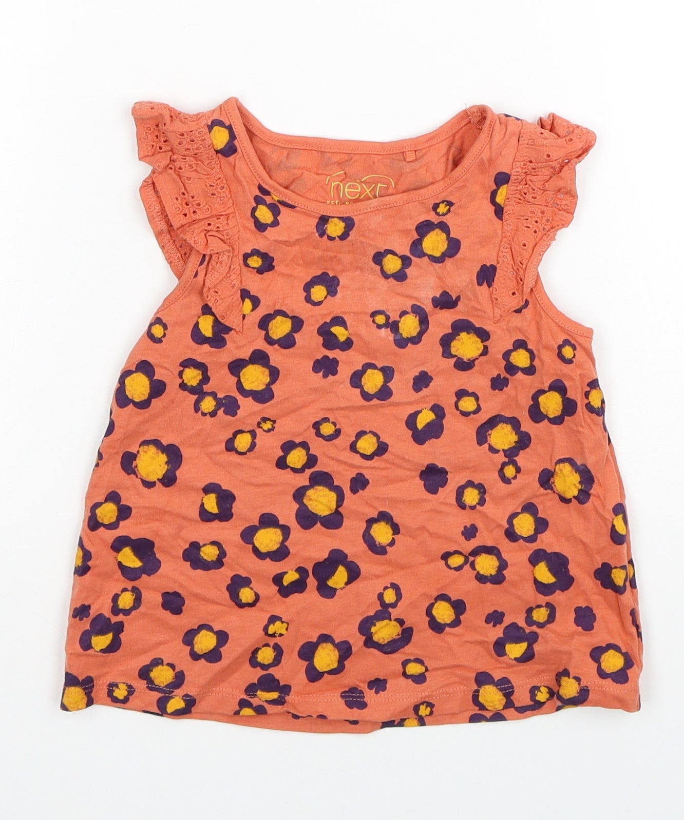 NEXT Girls Orange Floral Cotton Basic Tank Size 2-3 Years Scoop Neck Pullover
