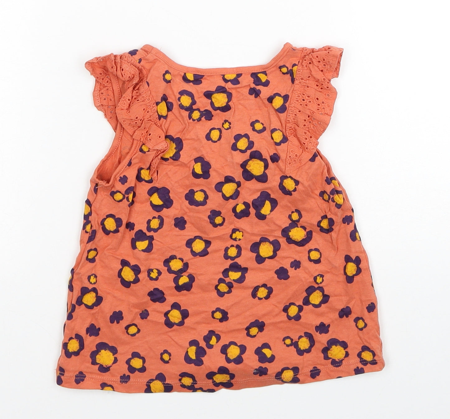 NEXT Girls Orange Floral Cotton Basic Tank Size 2-3 Years Scoop Neck Pullover