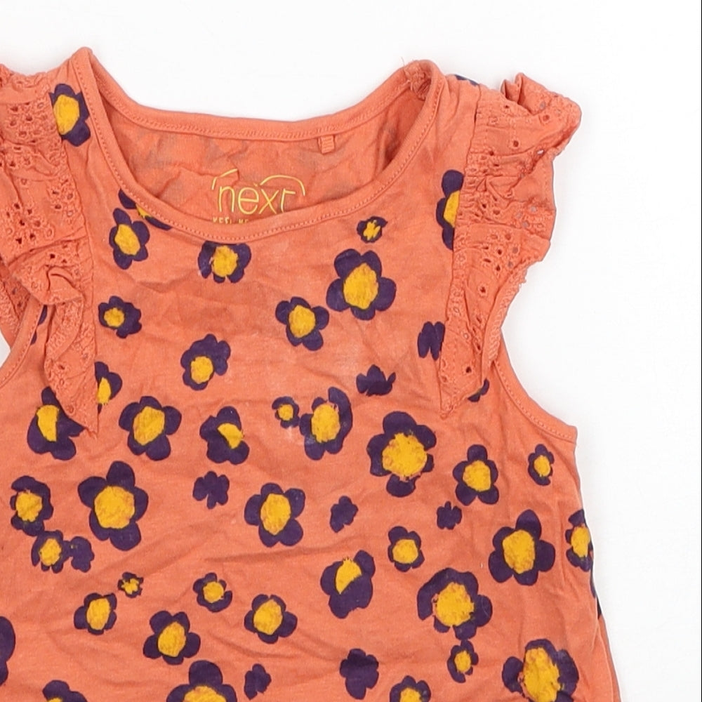 NEXT Girls Orange Floral Cotton Basic Tank Size 2-3 Years Scoop Neck Pullover