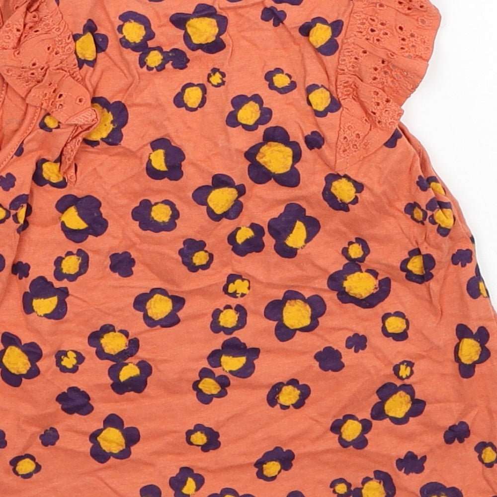 NEXT Girls Orange Floral Cotton Basic Tank Size 2-3 Years Scoop Neck Pullover