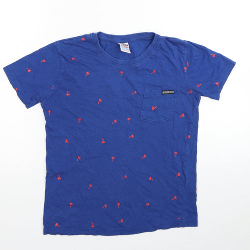 Dudeskin Boys Blue Geometric Cotton Basic T-Shirt Size 9-10 Years Round Neck Pullover - Palm Tree Print