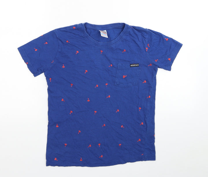 Dudeskin Boys Blue Geometric Cotton Basic T-Shirt Size 9-10 Years Round Neck Pullover - Palm Tree Print
