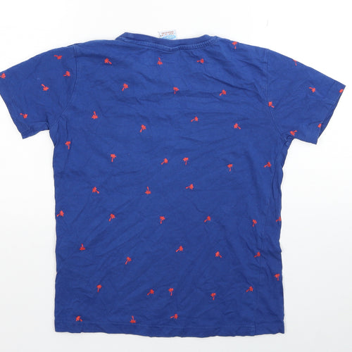 Dudeskin Boys Blue Geometric Cotton Basic T-Shirt Size 9-10 Years Round Neck Pullover - Palm Tree Print