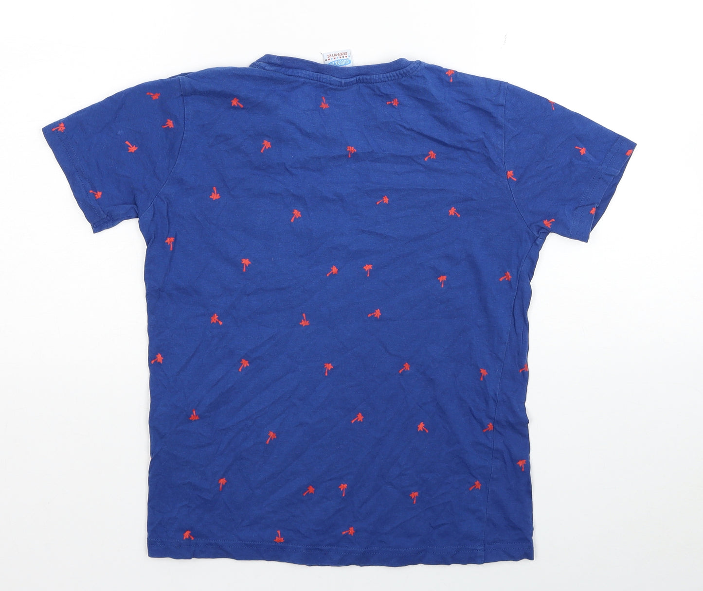 Dudeskin Boys Blue Geometric Cotton Basic T-Shirt Size 9-10 Years Round Neck Pullover - Palm Tree Print