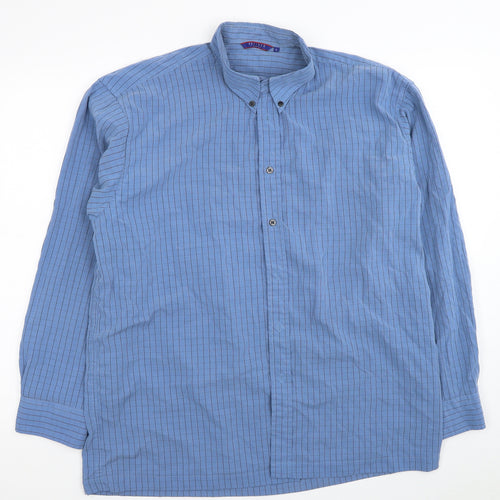 Refind Mens Blue Striped Cotton Button-Up Size L Collared Button