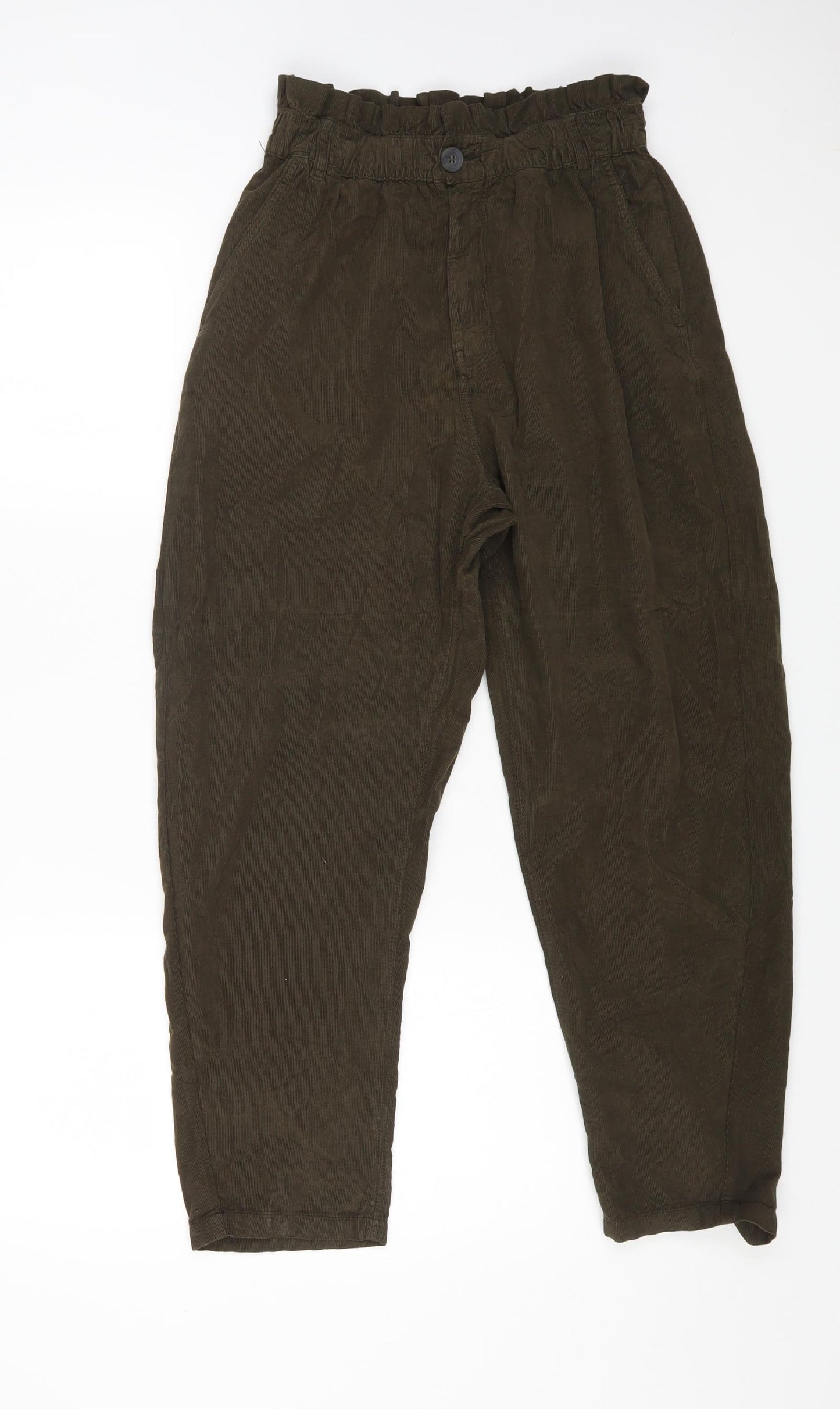 Zara Womens Green Cotton Trousers Size 10 L22 in Regular Zip