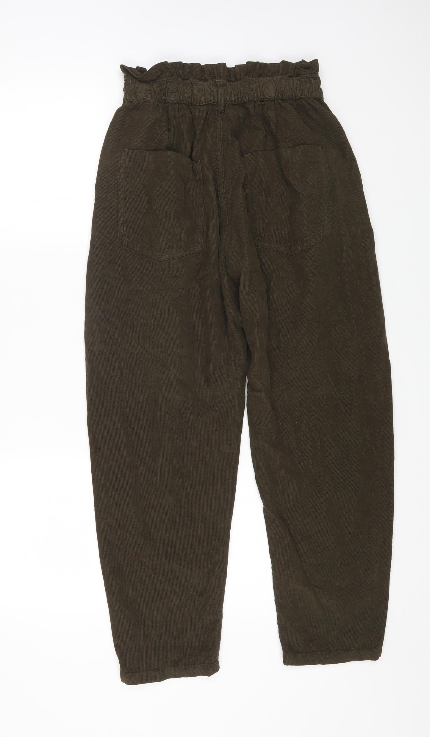 Zara Womens Green Cotton Trousers Size 10 L22 in Regular Zip