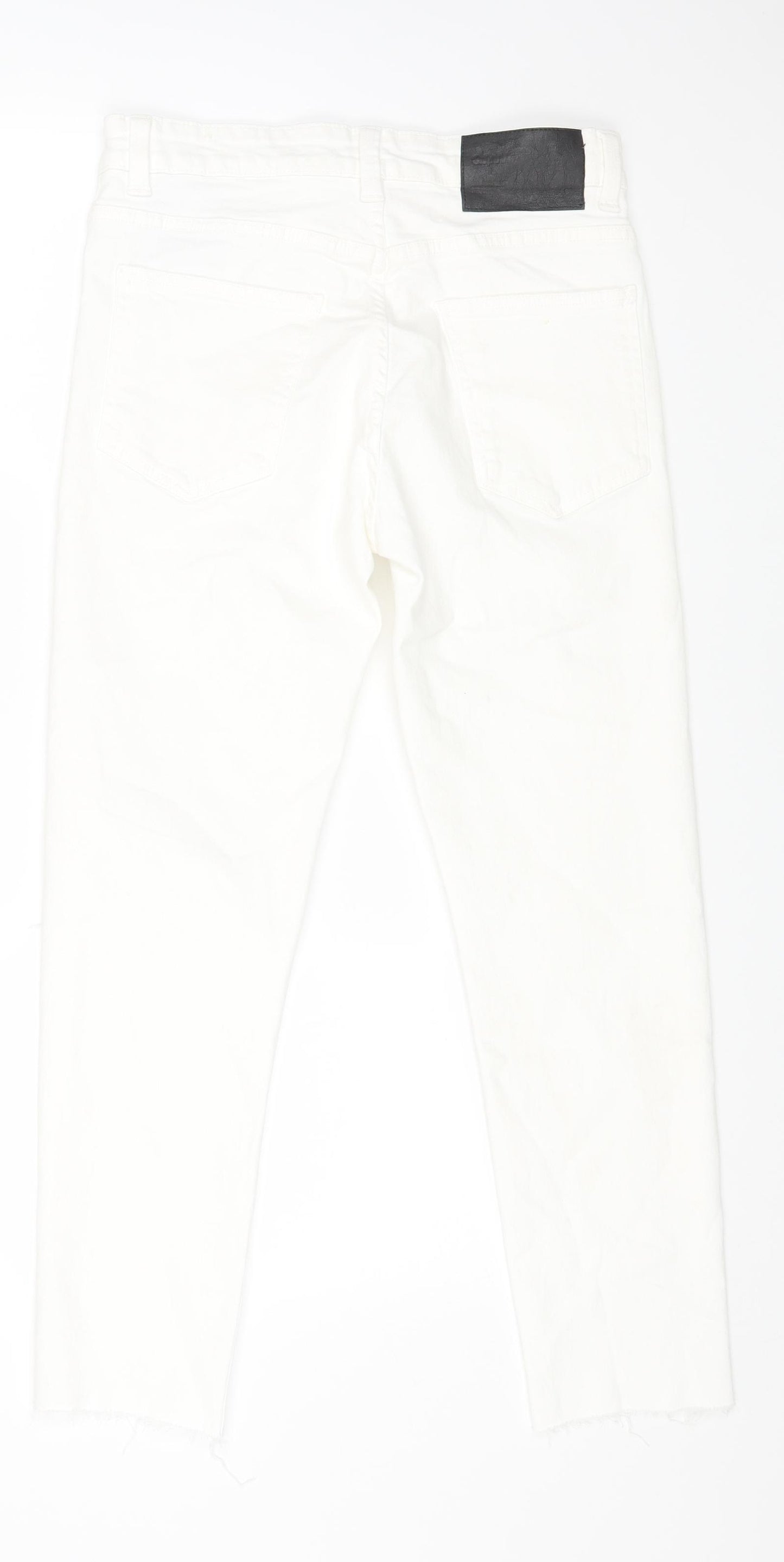 Zara Womens White Cotton Straight Jeans Size 12 L25 in Regular Zip