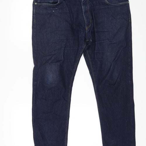 Marks and Spencer Womens Blue Cotton Straight Jeans Size 40 in L31 in Regular Zip