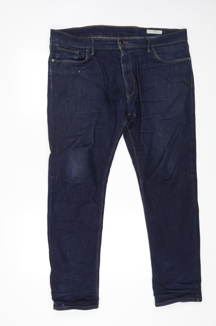 Marks and Spencer Womens Blue Cotton Straight Jeans Size 40 in L31 in Regular Zip