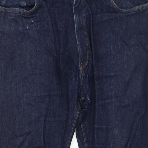 Marks and Spencer Womens Blue Cotton Straight Jeans Size 40 in L31 in Regular Zip