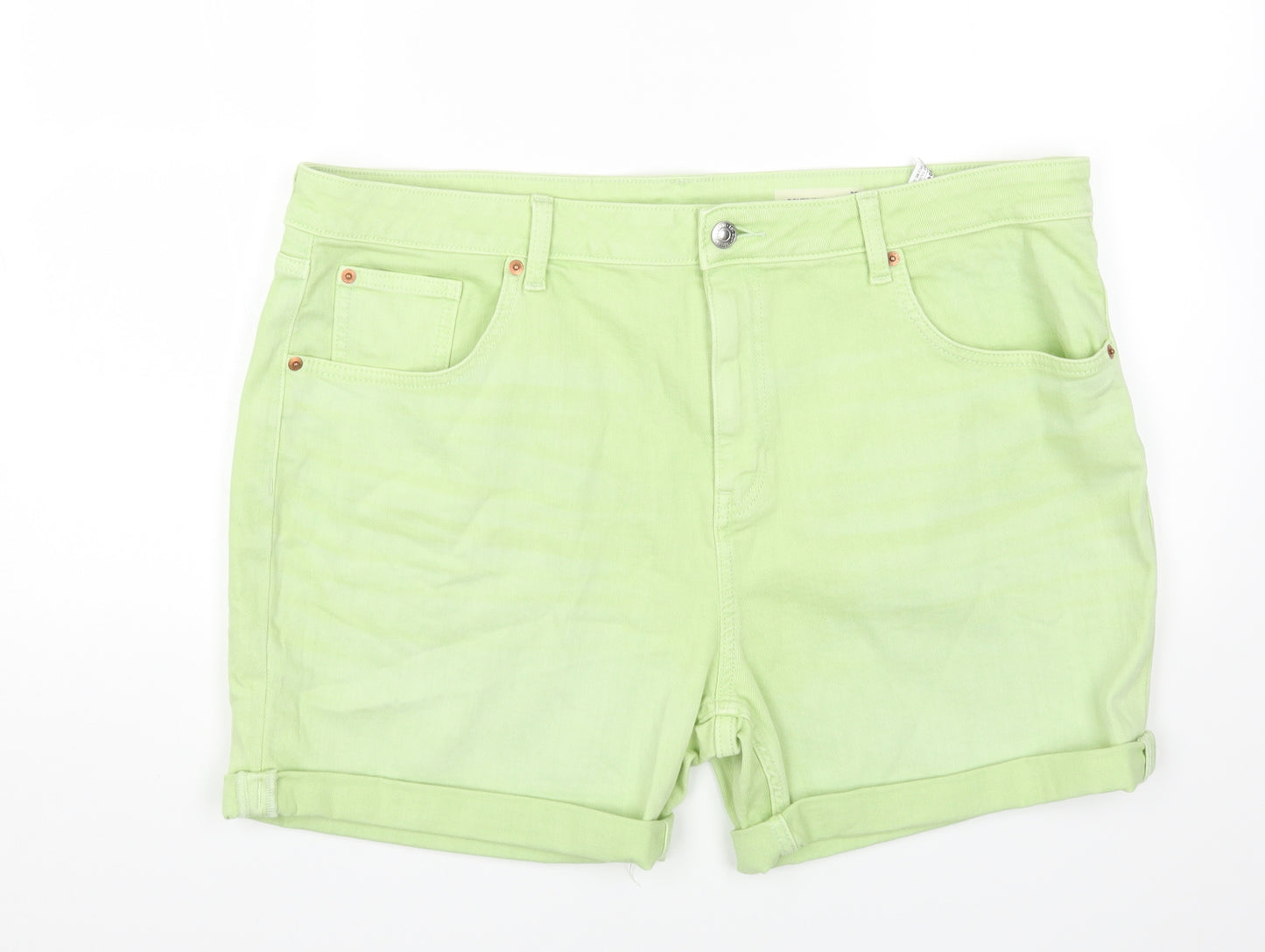 Marks and Spencer Womens Green Cotton Hot Pants Shorts Size 20 Regular Zip