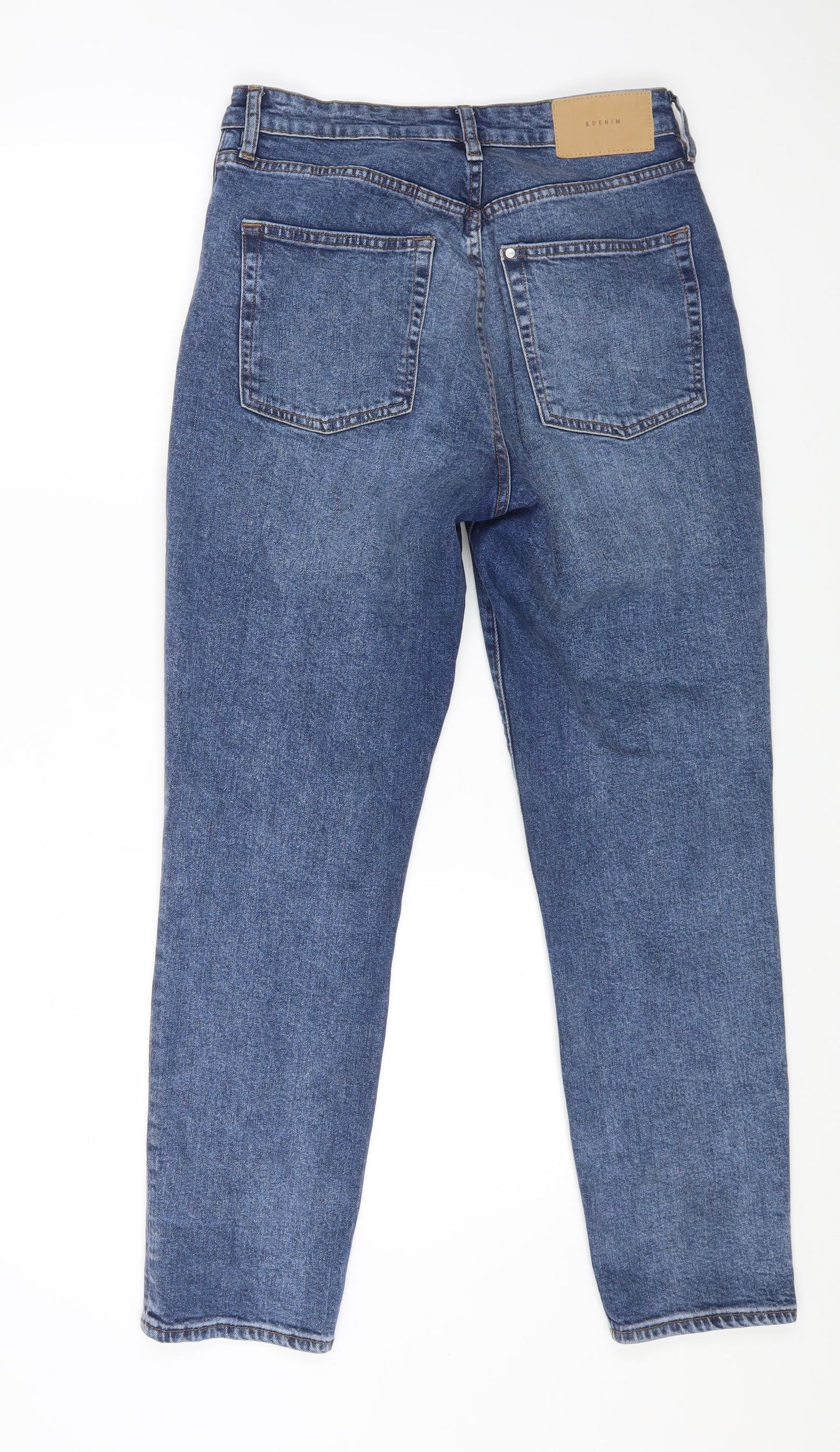 H&M Womens Blue Cotton Tapered Jeans Size 12 L26 in Regular Button
