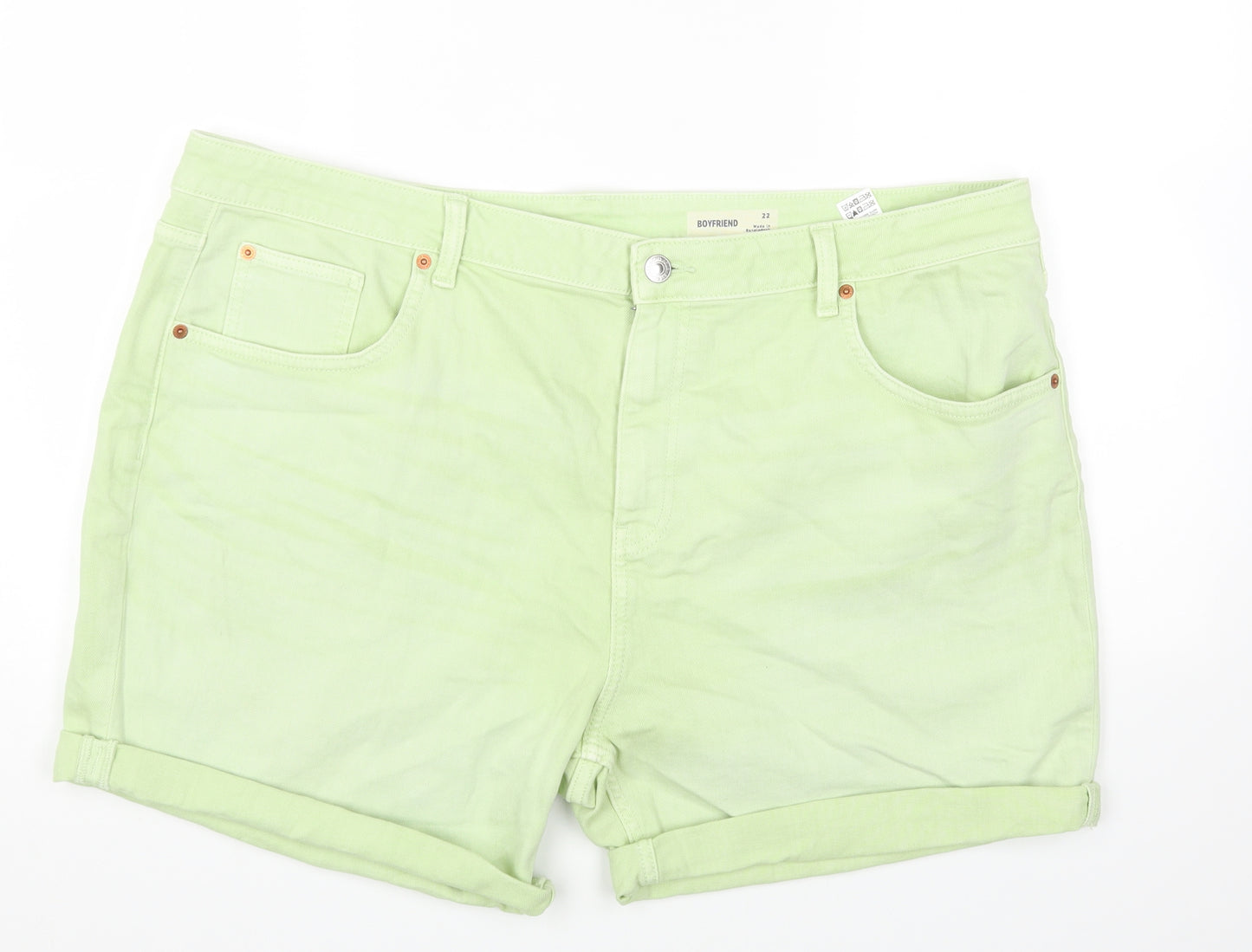 Marks and Spencer Womens Green Cotton Hot Pants Shorts Size 22 Regular Zip