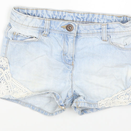 Nutmeg Girls Blue Cotton Hot Pants Shorts Size 7-8 Years Regular Zip