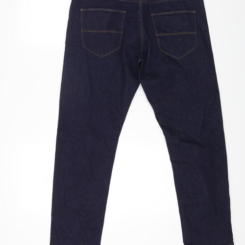 Marks and Spencer Mens Blue Cotton Straight Jeans Size 36 in L29 in Regular Button