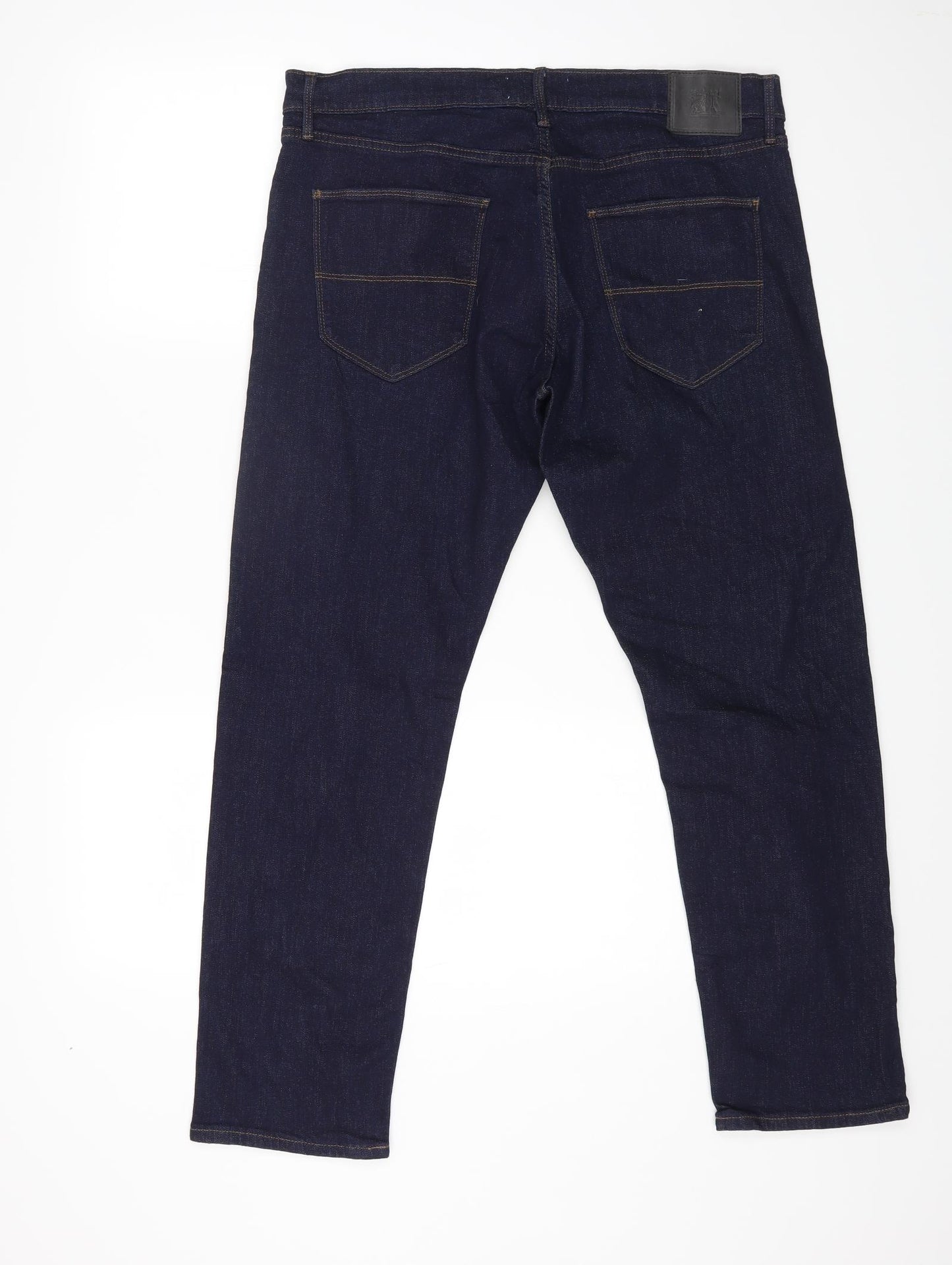 Marks and Spencer Mens Blue Cotton Straight Jeans Size 36 in L29 in Regular Button