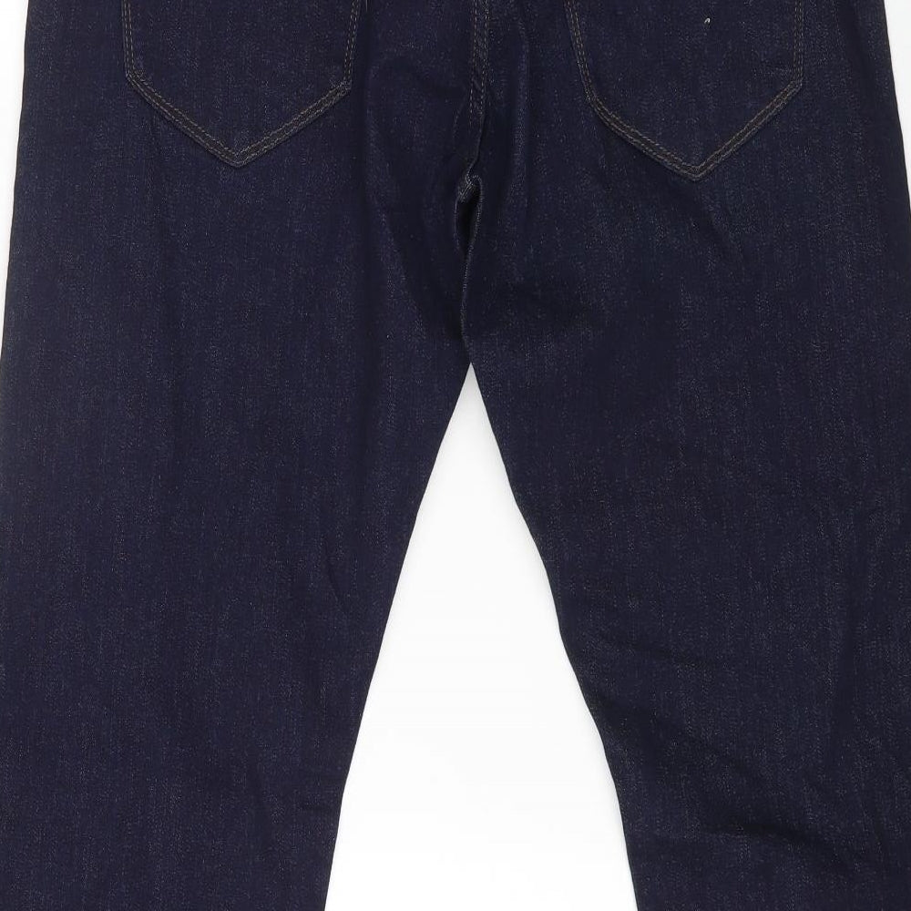 Marks and Spencer Mens Blue Cotton Straight Jeans Size 36 in L29 in Regular Button
