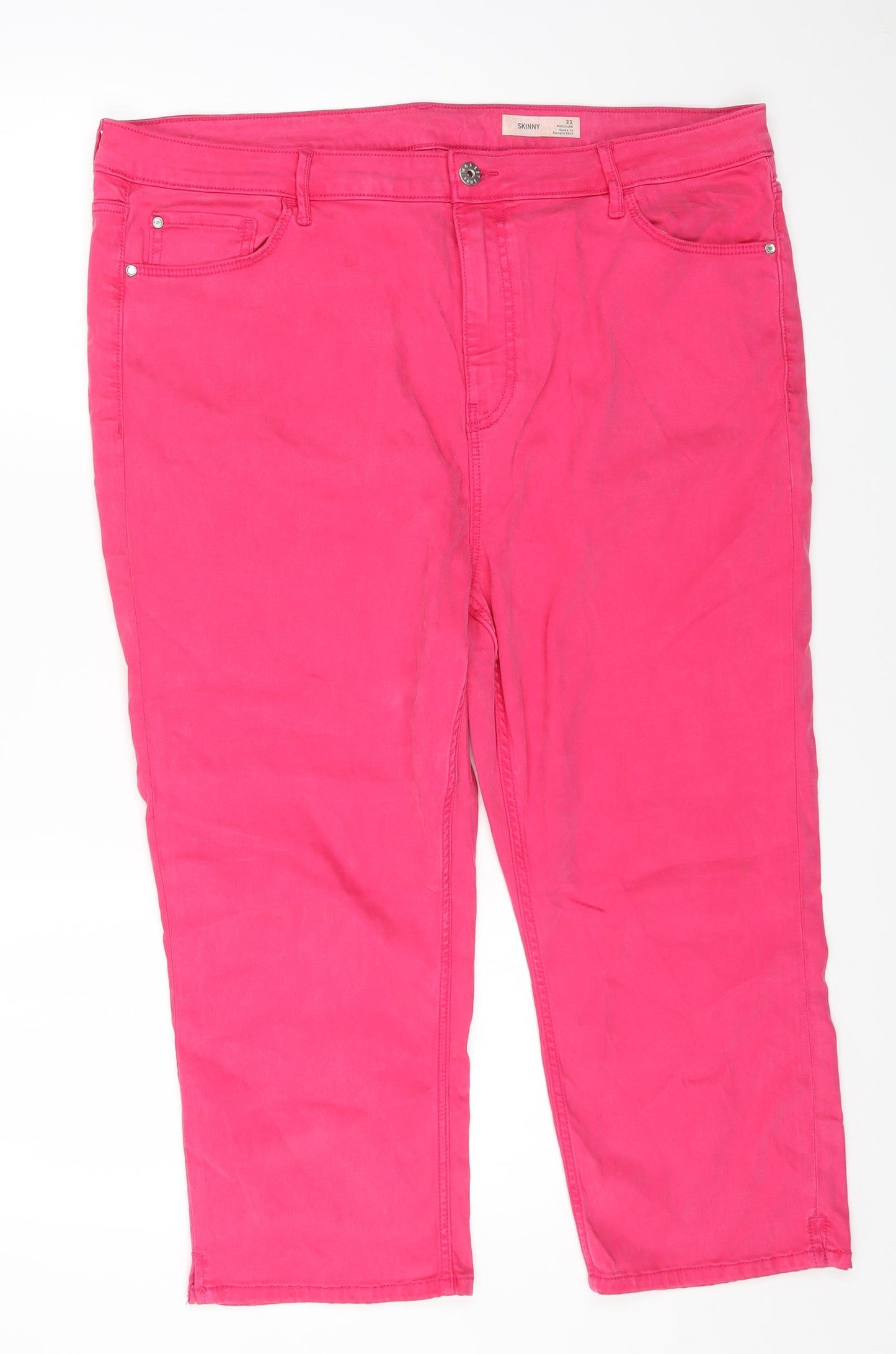 Marks and Spencer Womens Pink Cotton Cropped Jeans Size 22 L20 in Regular Zip