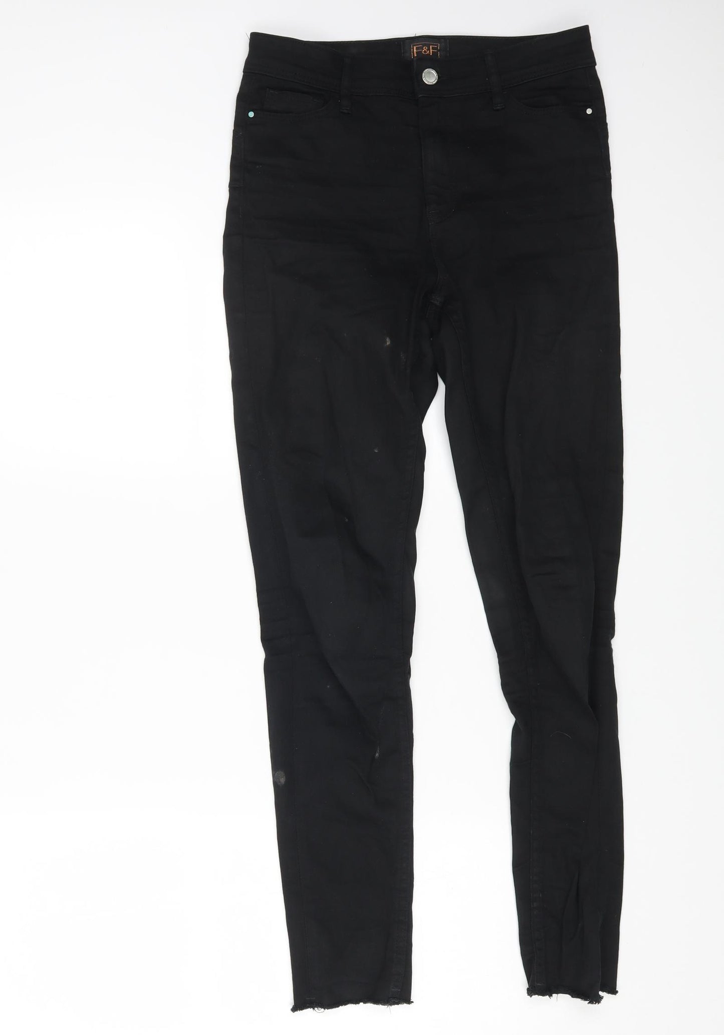 F&F Womens Black Cotton Straight Jeans Size 6 L26 in Regular Button
