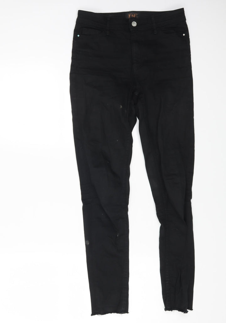 F&F Womens Black Cotton Straight Jeans Size 6 L26 in Regular Button