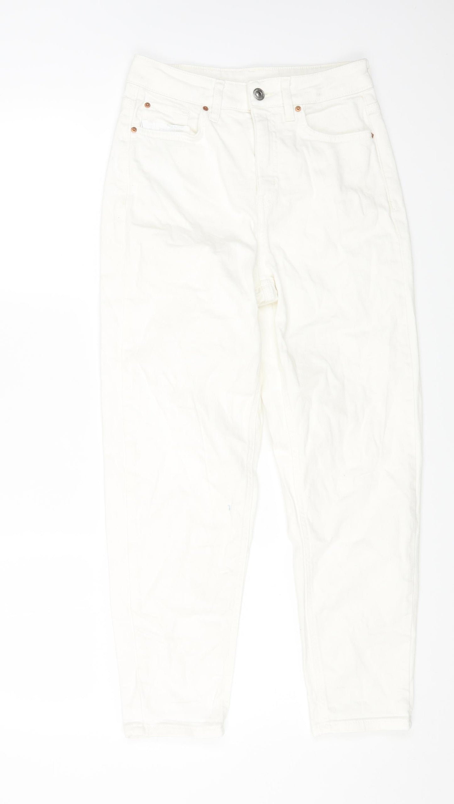 Marks and Spencer Womens White Cotton Tapered Jeans Size 8 L24 in Regular Button