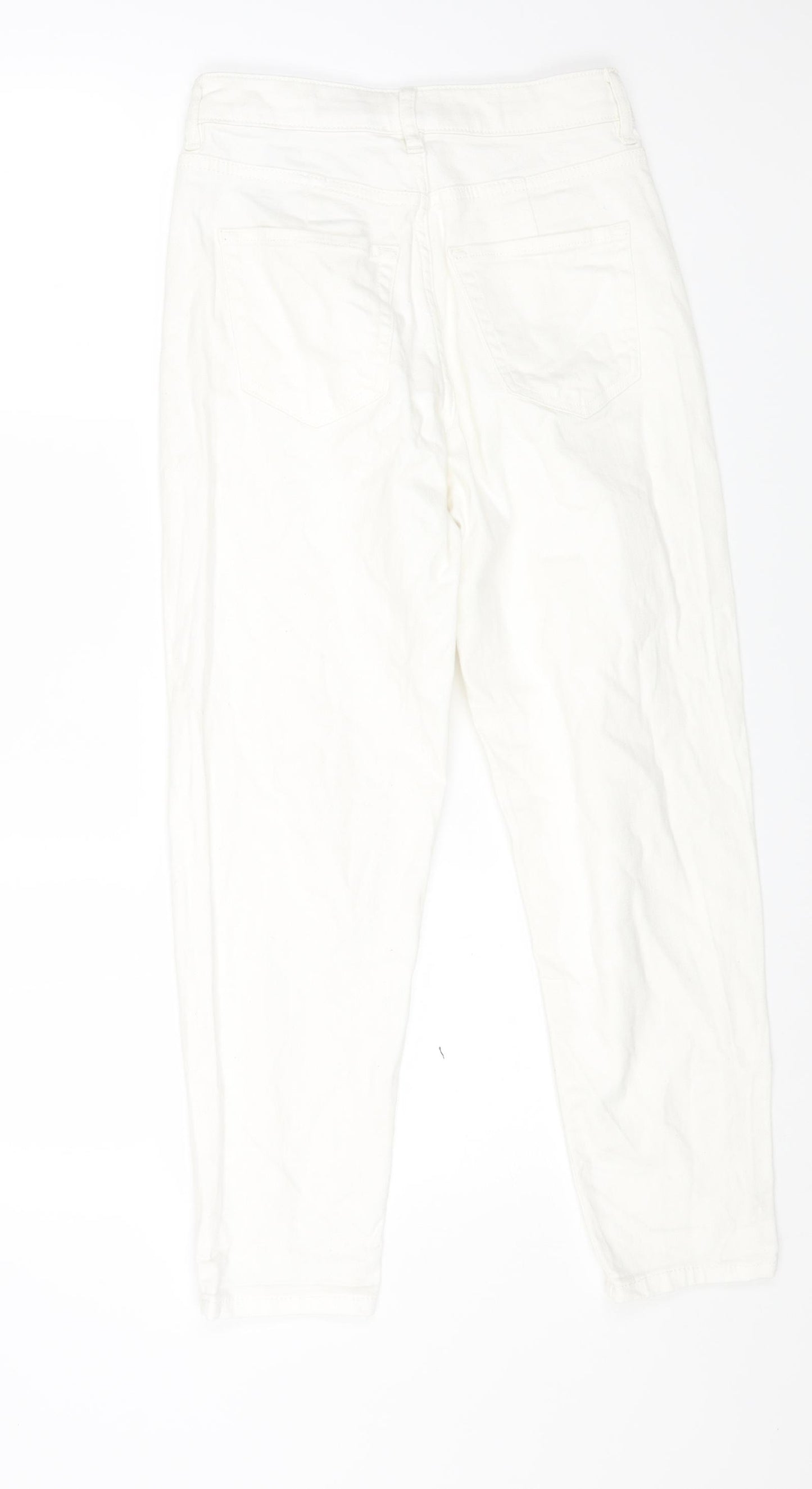 Marks and Spencer Womens White Cotton Tapered Jeans Size 8 L24 in Regular Button