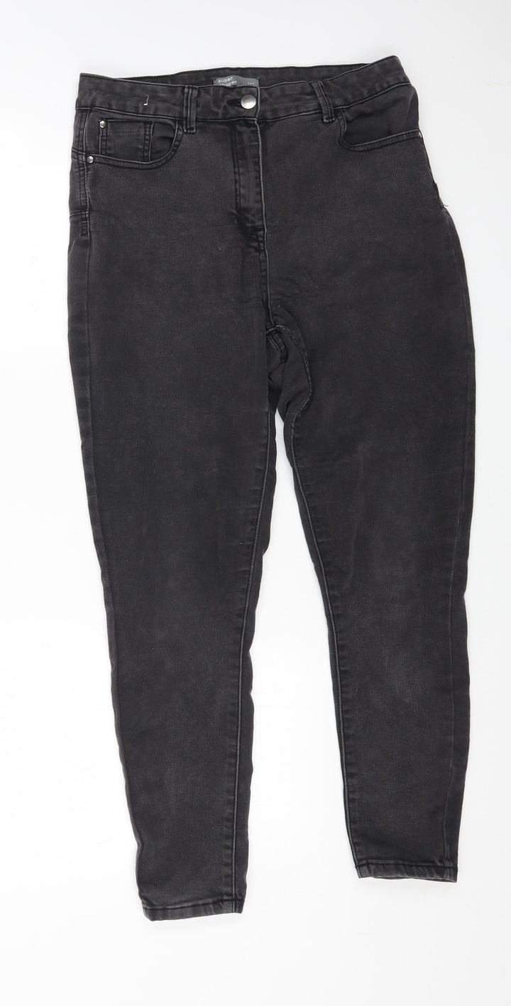 Marks and Spencer Womens Black Cotton Skinny Jeans Size 12 L24 in Regular Button