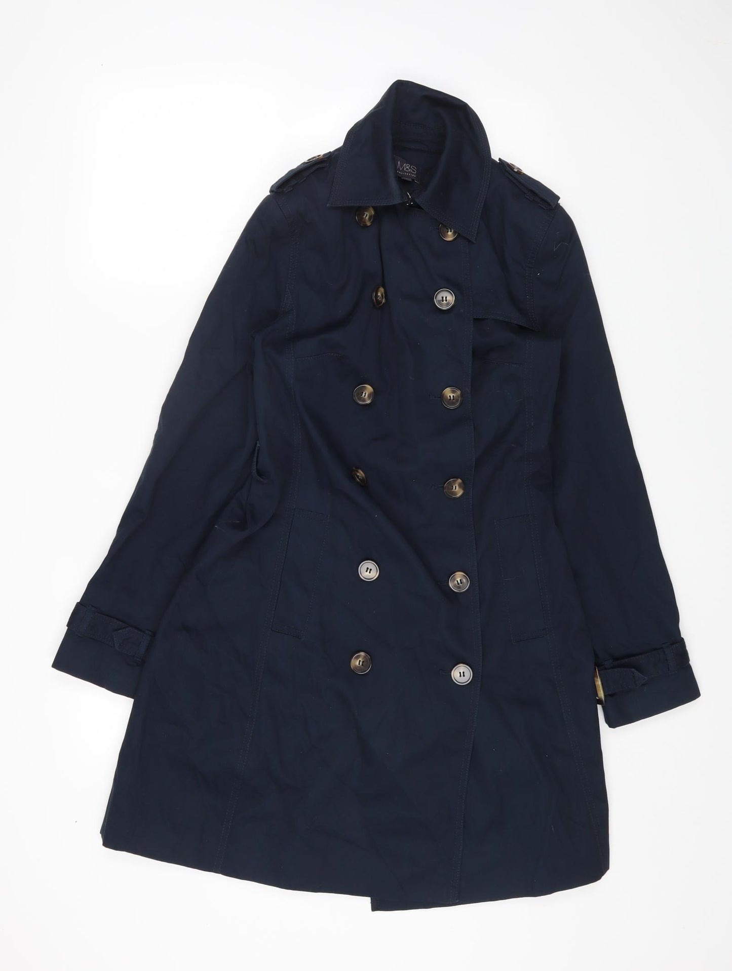 Marks and Spencer Womens Blue Trench Coat Coat Size 8 Button