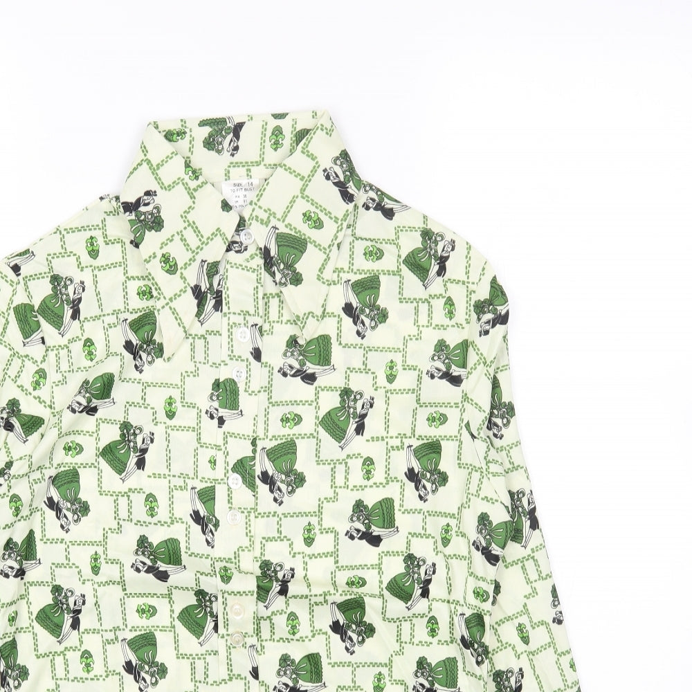 Preworn Womens Multicoloured Geometric Polyester Basic Button-Up Size 14 Collared