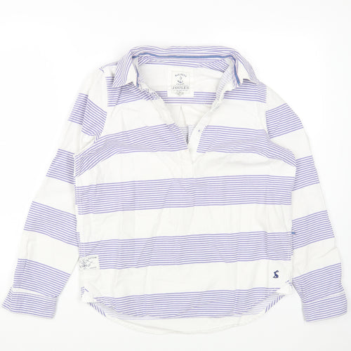 Mariner Womens White Striped Cotton Basic T-Shirt Size 10 Collared