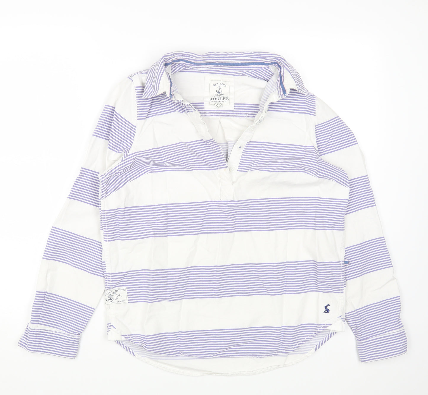Mariner Womens White Striped Cotton Basic T-Shirt Size 10 Collared