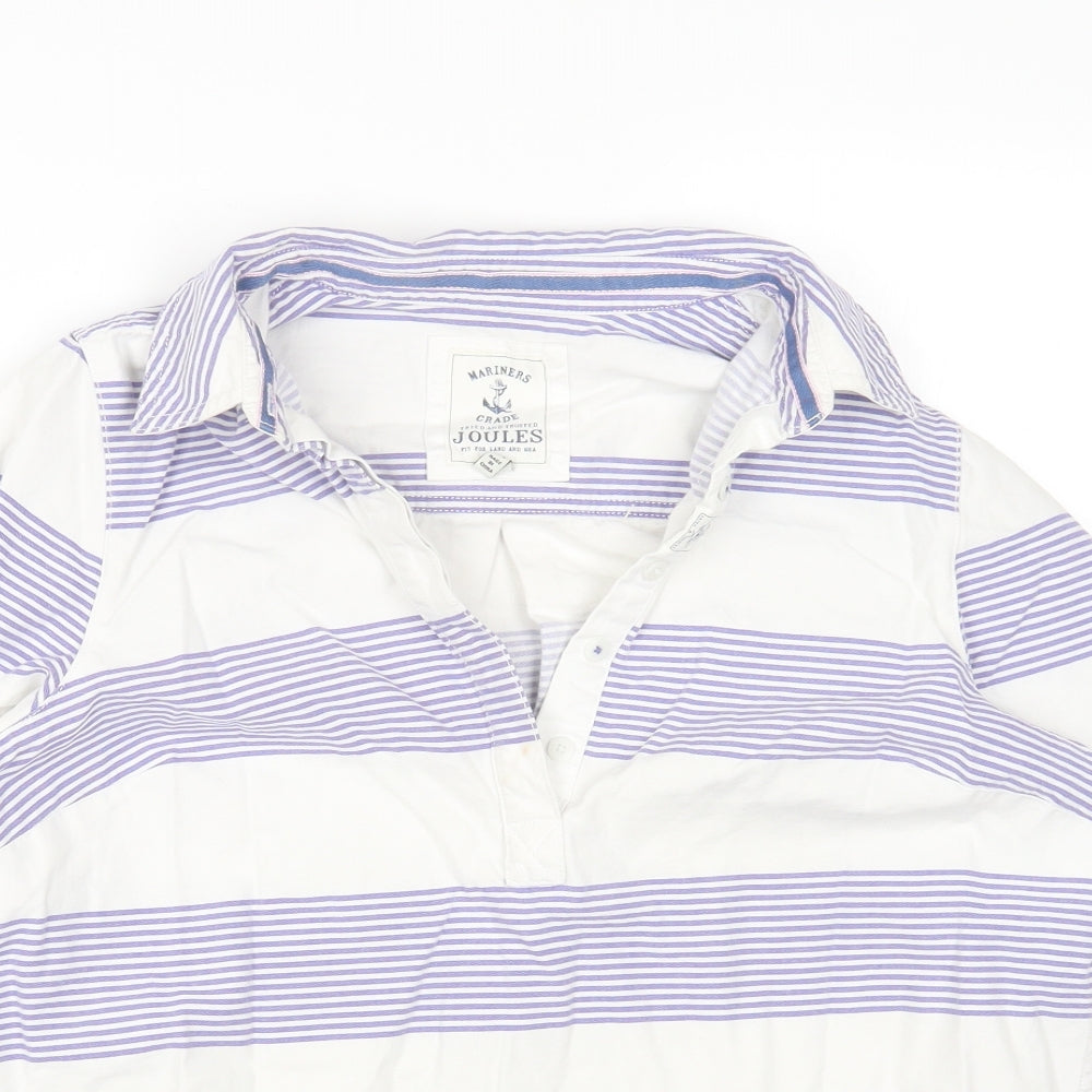 Mariner Womens White Striped Cotton Basic T-Shirt Size 10 Collared