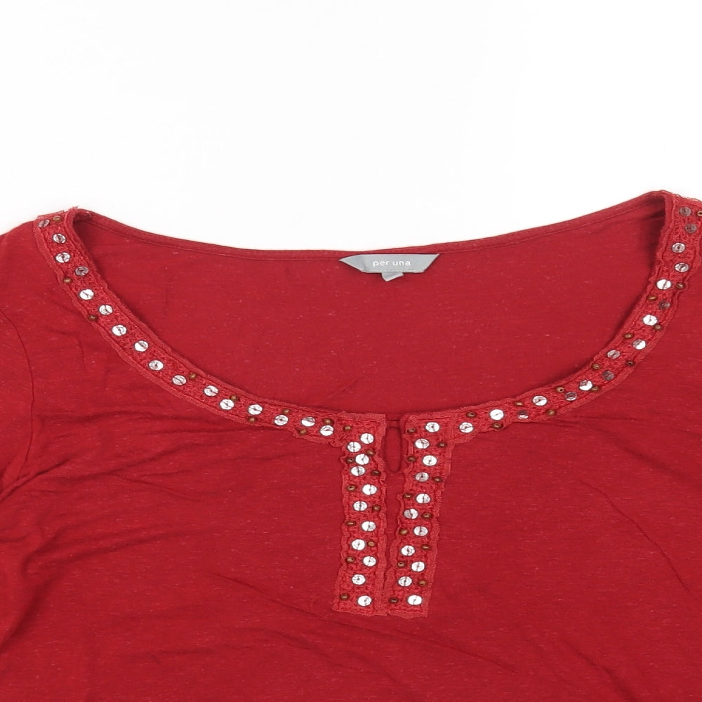 Per Una Womens Red Viscose Basic T-Shirt Size 18 Boat Neck
